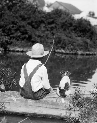 Framed 1920s 1930s Farm Boy Fishing Print