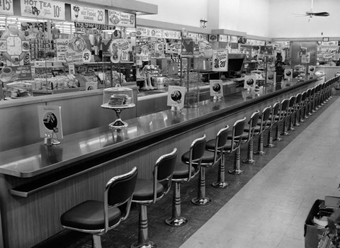 Framed 1950s 1960s Interior Of Lunch Counter Print
