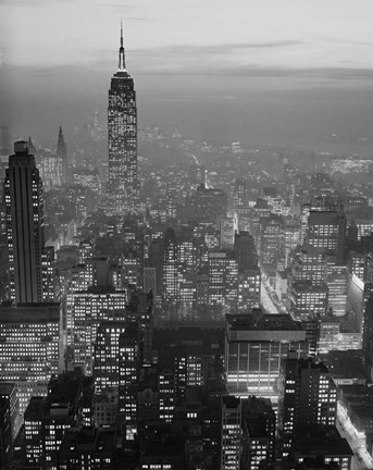 Framed 1960s Night View Manhattan Empire State Building Print