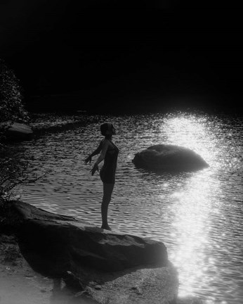 Framed 1920s Sunset Silhouette Of Anonymous Woman Print