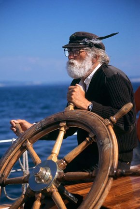 Framed 1990S Bearded Man At Wheel Of Ship Print