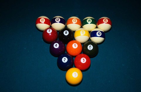 Framed Billiard Balls Racked Up On Pool Table Print