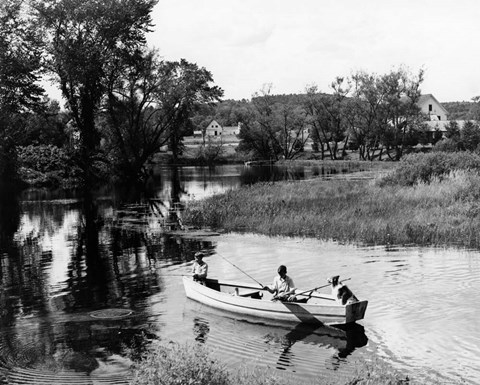 Framed 1930s 1940s Pair Of Boys In Rowboat Print