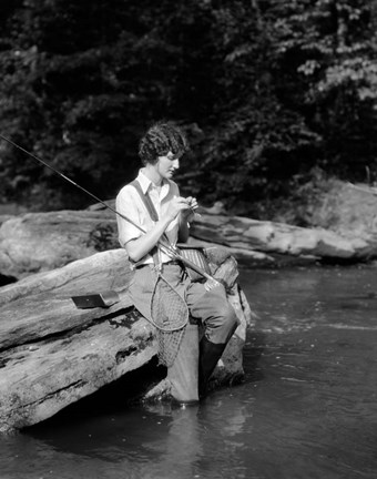 Framed 1920s 1930s Woman Sitting On Rock Print