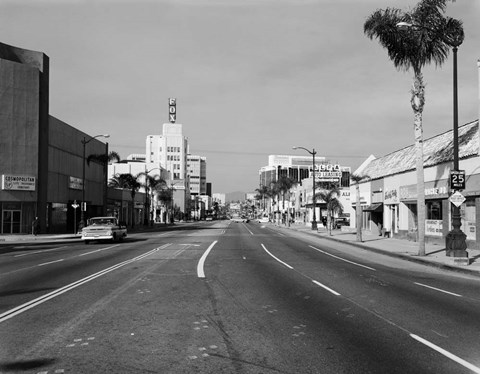 Framed 1960s Street Scene West Wilshire Blvd Los Angeles, California Print