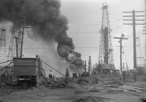 Framed 1920s Oil Field Fire Column Of Black Smoke In Field Print
