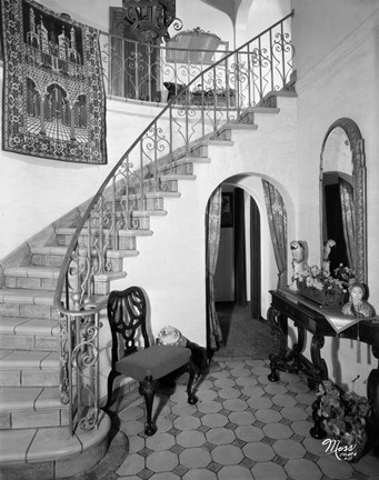Framed 1920s Interior Staircase Wrought Iron Railing Print