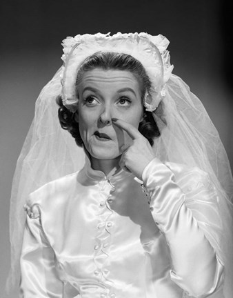 Framed 1950s Bride Scratching Nose Print