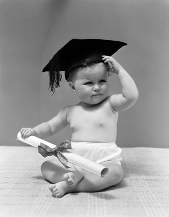 Framed 1940s Baby Wearing Graduation Cap Print