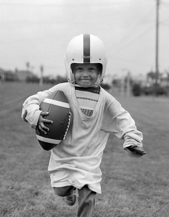 Framed 1950s Boy In Oversized Shirt And Helmet Print