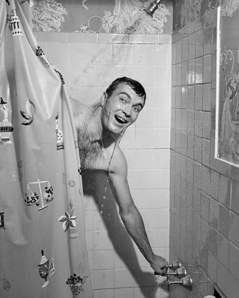 Framed 1950s Man In Shower Print