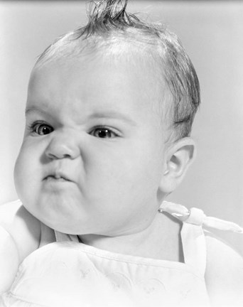 Framed 1950s 1960s Baby Face Expression Angry Sad Retr0 Print