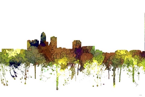 Framed Des Moines Iowa Skyline - Safari Buff Print
