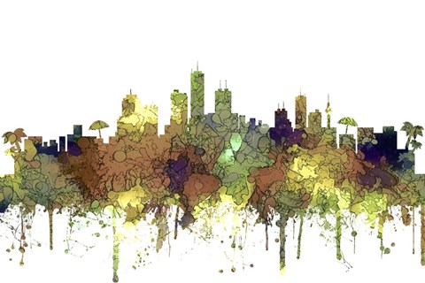 Framed Honolulu Hawaii Skyline 2-  Safari Buff Print