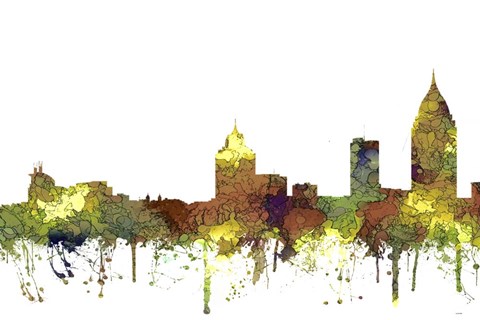 Framed Mobile Alabama Skyline - Safari Buff Print