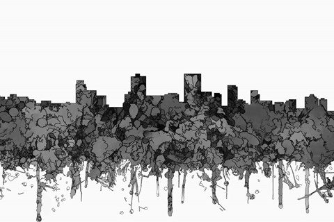 Framed Anchorage Alaska Skyline - Cartoon B&amp;W Print