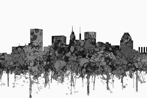 Framed Baltimore Maryland Skyline - Cartoon B&amp;W Print