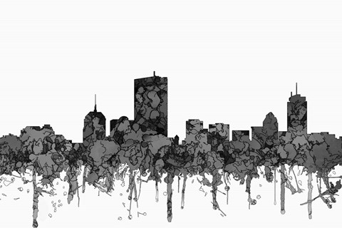 Framed Boston Mass Skyline - Cartoon B&amp;W Print