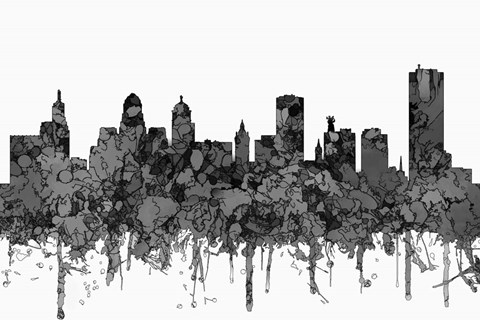 Framed Buffalo New York Skyline - Cartoon B&amp;W Print