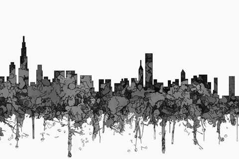 Framed Chicago Illinois Skyline - Cartoon B&amp;W Print