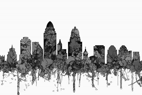 Framed Cincinnati Ohio Skyline - Cartoon B&amp;W Print