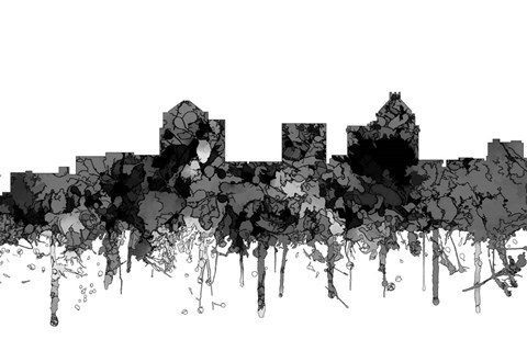 Framed Greensboro North Carolina Skyline - Cartoon B&amp;W Print