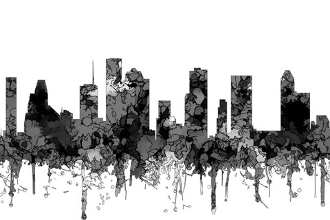 Framed Houston Texas Skyline - Cartoon B&amp;W Print