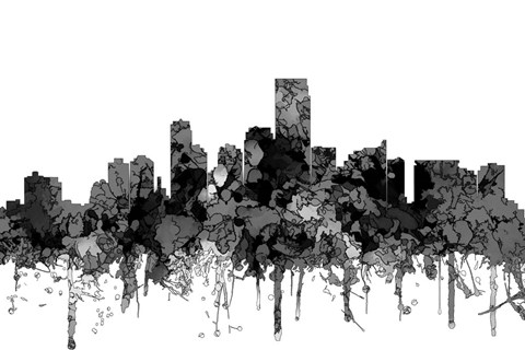 Framed Jersey City New Jersey Skyline-  Cartoon B&amp;W Print