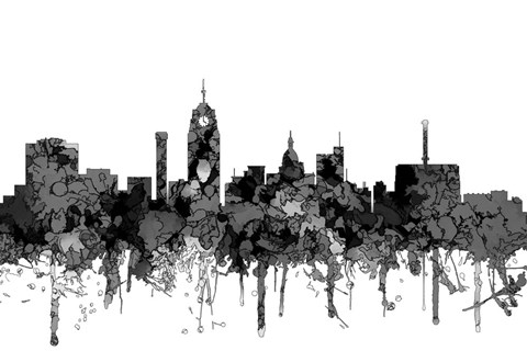 Framed Lansing Michigan Skylines - Cartoon B&amp;W Print