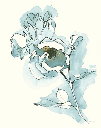 Framed Carols  Roses IV Cerulean Print