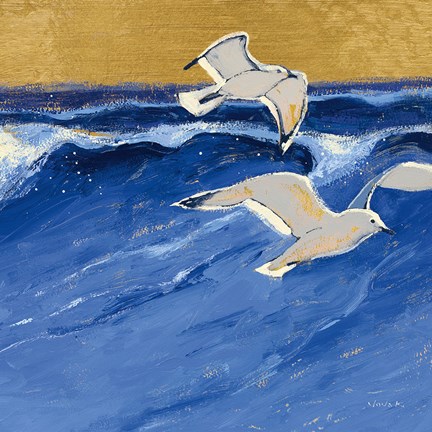 Framed Seagulls with Gold Sky III Print