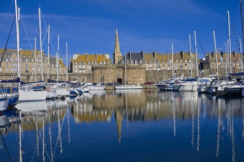 Framed Marina And Ancient Walled City Of Saint-Malo Print