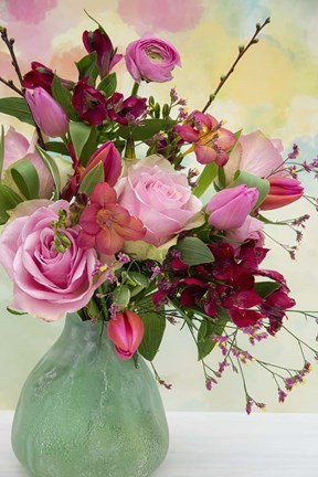 Framed Red and Pink Bouquet Print