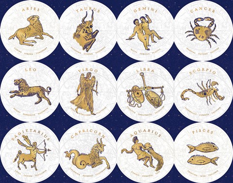 Framed Gilded Zodiac Signs Print