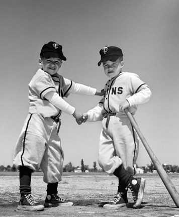 Framed 1960s Pair Of Little Leaguers In Uniform Print