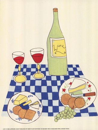 Framed Wine and Cheese Picnic Print
