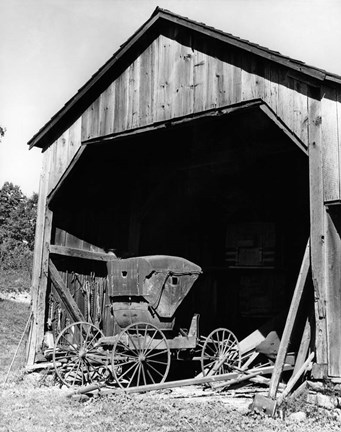 Framed 1960s Farm Shed Sheltering Old Buggy Print