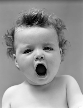 Framed 1940s Baby Close-Up Yawning Print