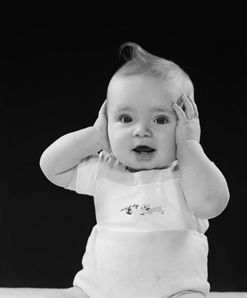 Framed 1950s Baby With Hands Up Print