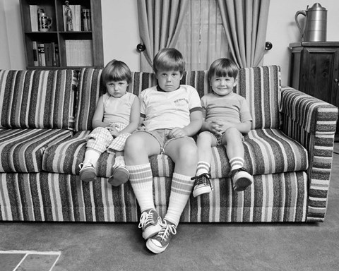 Framed 1970s Three Siblings Sitting On Couch Print
