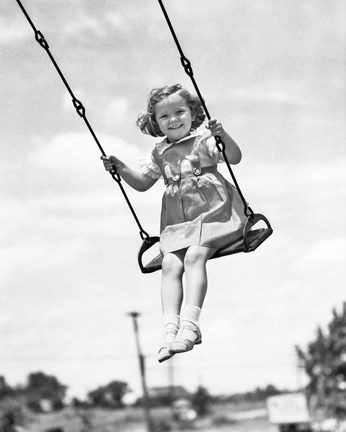 Framed 1930s 1940s Smiling Girl On Swing Outdoor Print
