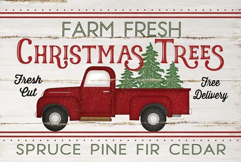 Framed Vintage Truck Farm Christmas Trees Print