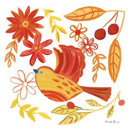 Framed Orange Bird IV Print