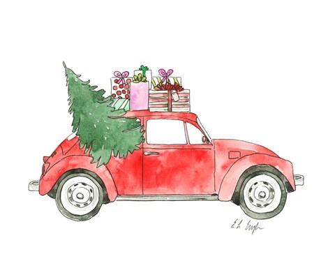 Framed Red Car with Presents Print