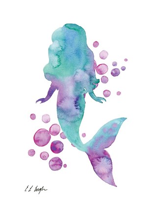 Framed Blue and Purple Mermaid Bubbles Print
