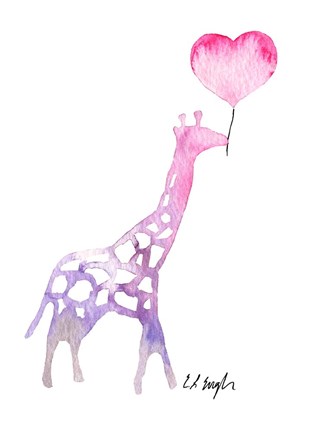 Framed Giraffe with Heart Balloon Print