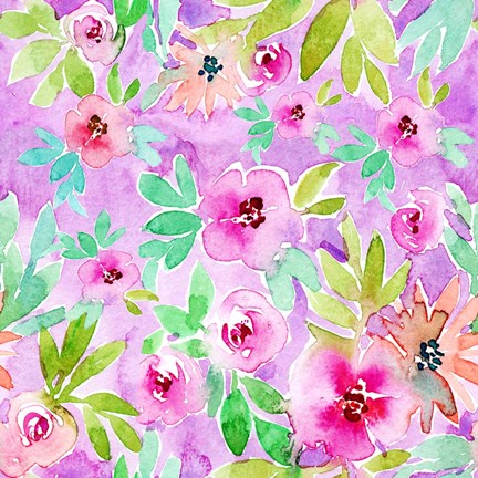 Framed Floral Pattern - Purple Background Print