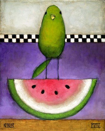 Framed Watermelon Bird Print