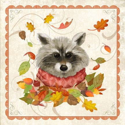 Framed Fall Raccoon Print