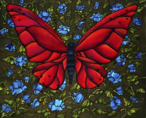 Framed Red On Blue Butterfly Print